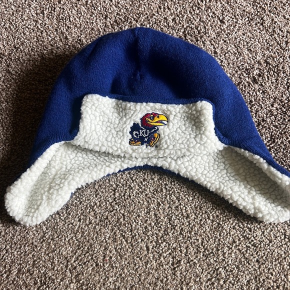 OTS Kansas University Jayhawks Trapper‎ Hat Sherpa Lined Winter Hat OSFA - Picture 1 of 4